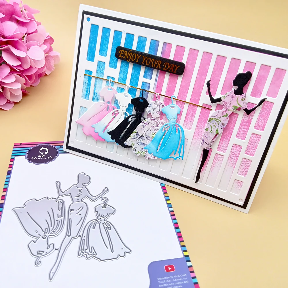 Alinacutle Metall-Stanzformen für Einkaufstaschen, Damen, Mädchen, Kleider, Scrapbooking, Papierhandwerk, handgemachte Karten, Album, Stanzkunst, Messerstanzen