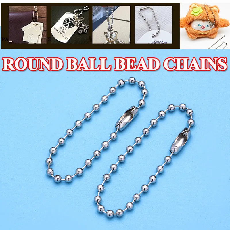 50/100/500pcs Round Ball Bead Chains Length Keychain Tag Bulk Chains with Connector for DIY Pendant Jewelry Bag Accessories