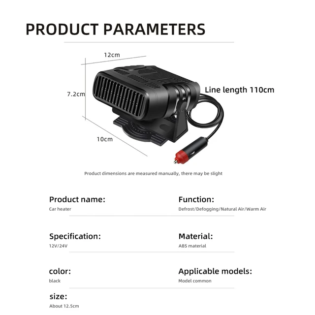 2 IN 1 Car Cooling & Heater Fan 12V 120W 24V 200W Auto Windshield Anti-Fog Electric Heating Dryer Defogging Demister Defroster 6 2-in-1 Car Heater & Cooling Fan – 12V 120W / 24V 200W Windshield Defroster – view 6
