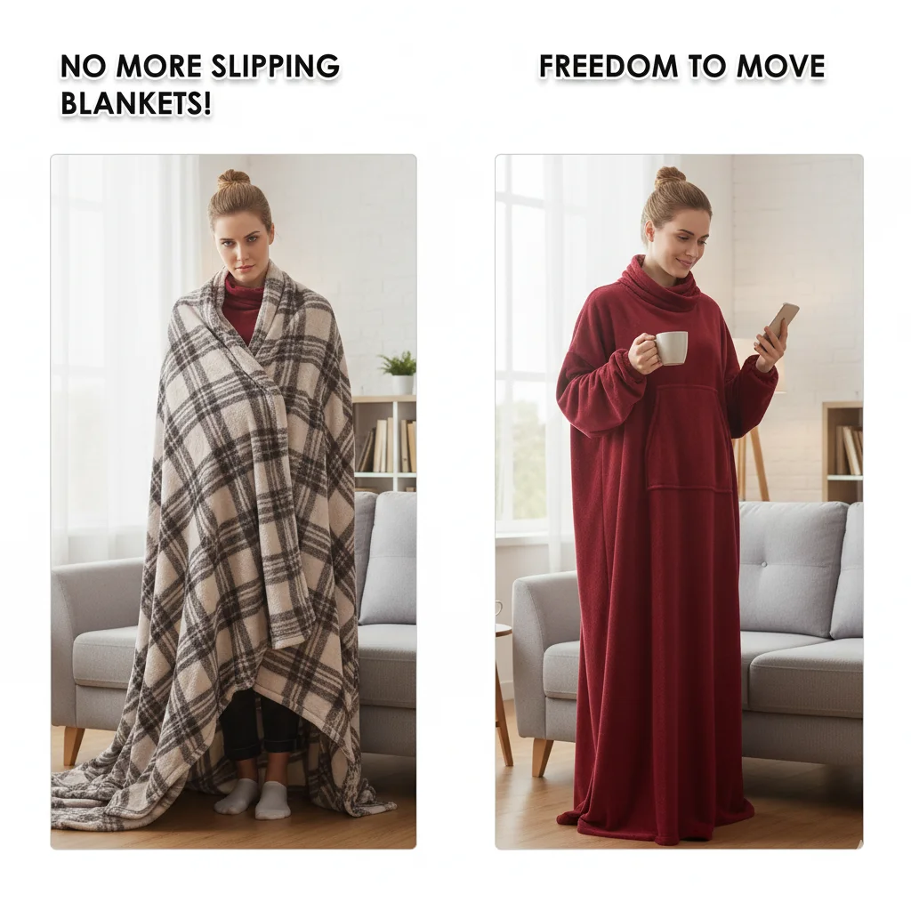 Flannel Wearable Blanket With Sleeves Large Pocket Soft Anti-static Thermal Fleece Throw For Couch Bed Relaxation Winter Comfort