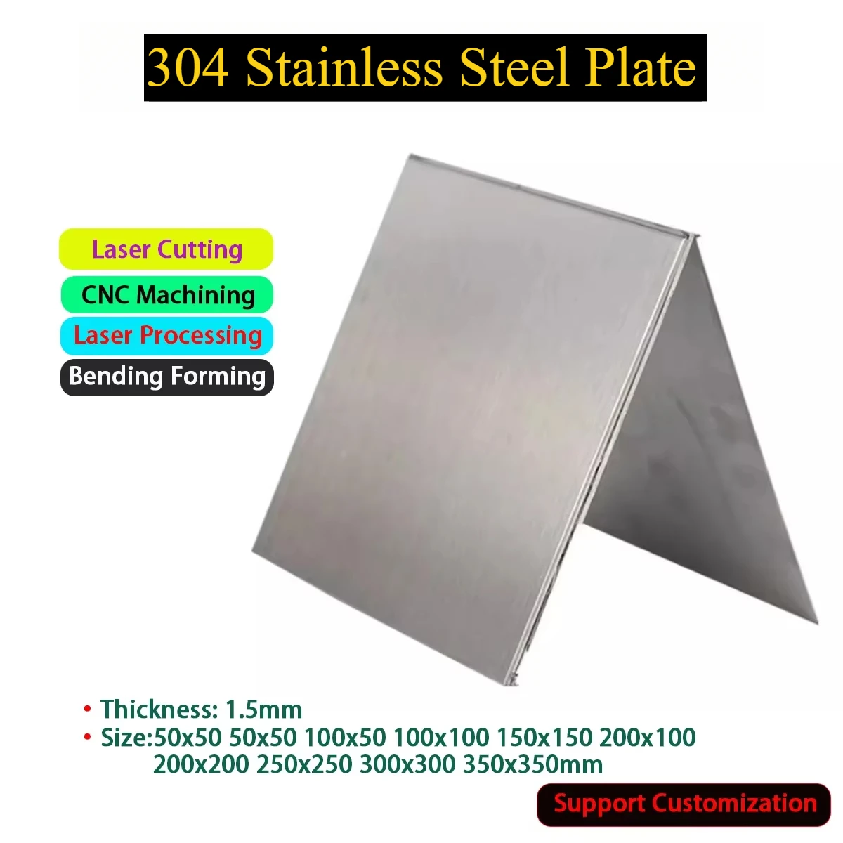 

304 Stainless Steel Plate Square Steel Sheet Thk1.5mm Size50x50 100x50 100x100 150x150 200x100 200x200 250x250 300x300 350x350mm