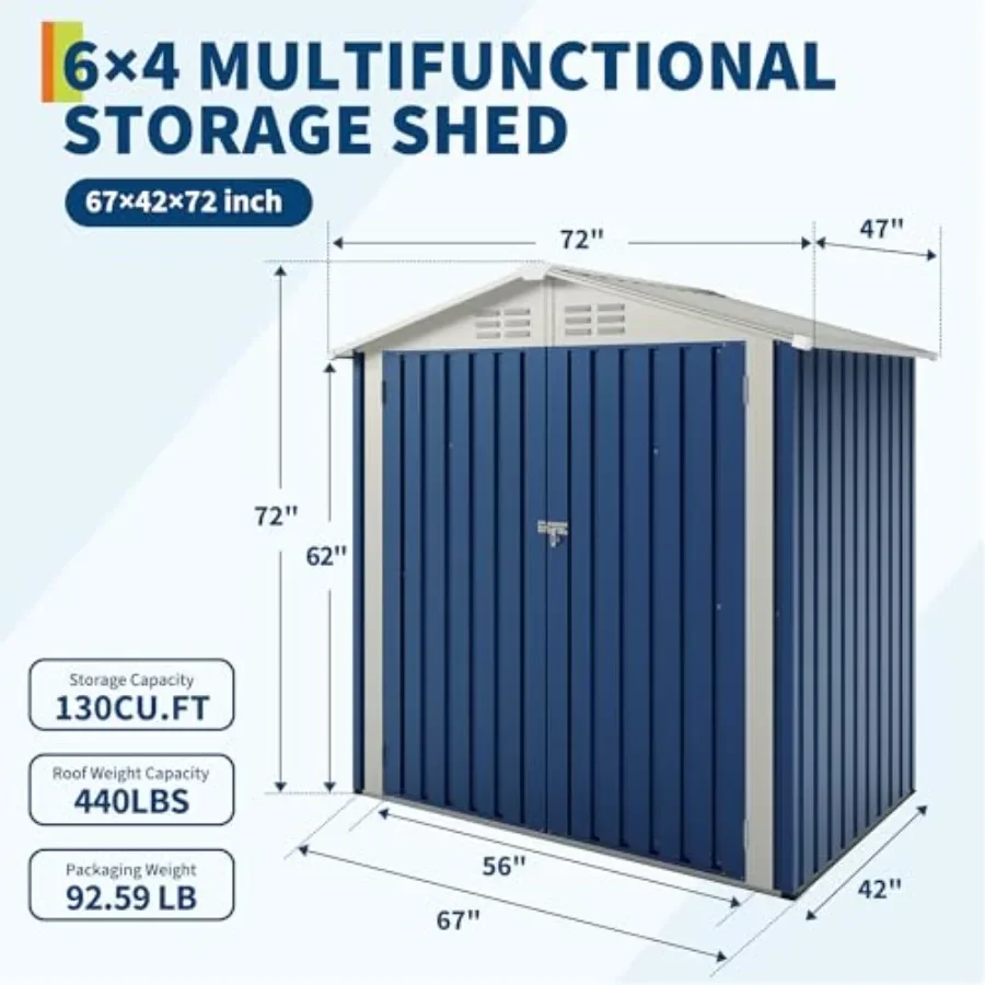 Weather-Resistant Metal Outdoor Storage for Garden Use Navy, 6x4FT, Sloped Roof, Double Lockable Doors, Durable Steel Construct