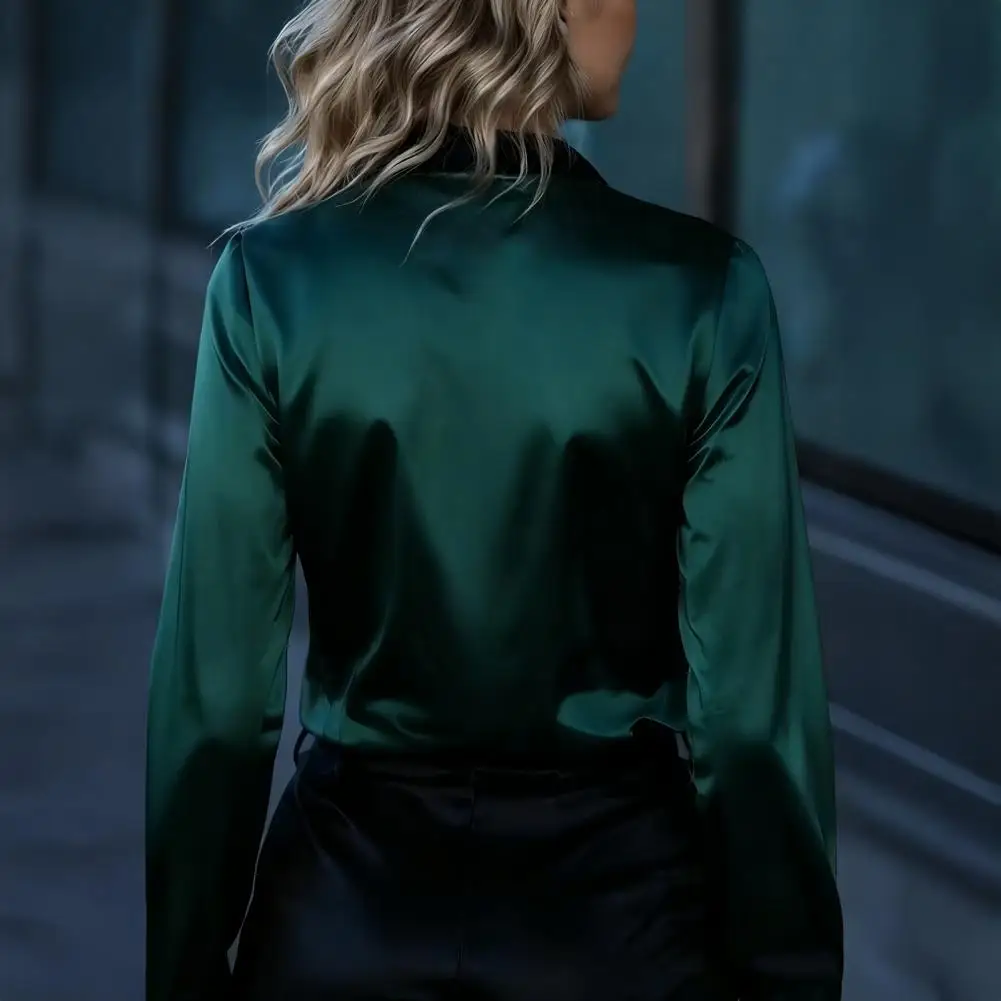 Zomertrendmode Dames Casual Elegant Satijnen shirt met lange mouwen Kantoor Damesoverhemden en blouses Slanke vrouwelijke kleding