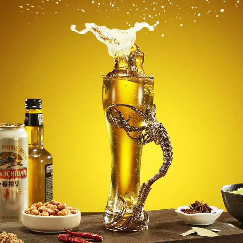 d creative personality lobster glass beer cup, high-end craft brewing, large-capacity Internet celebrity belt handle, household