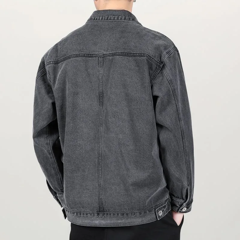 

Men's Denim Jaet Loose Workwear Resistant Worn Autumn Spring Casual Versatile Coat Long Sve Youth ular Basic Sle