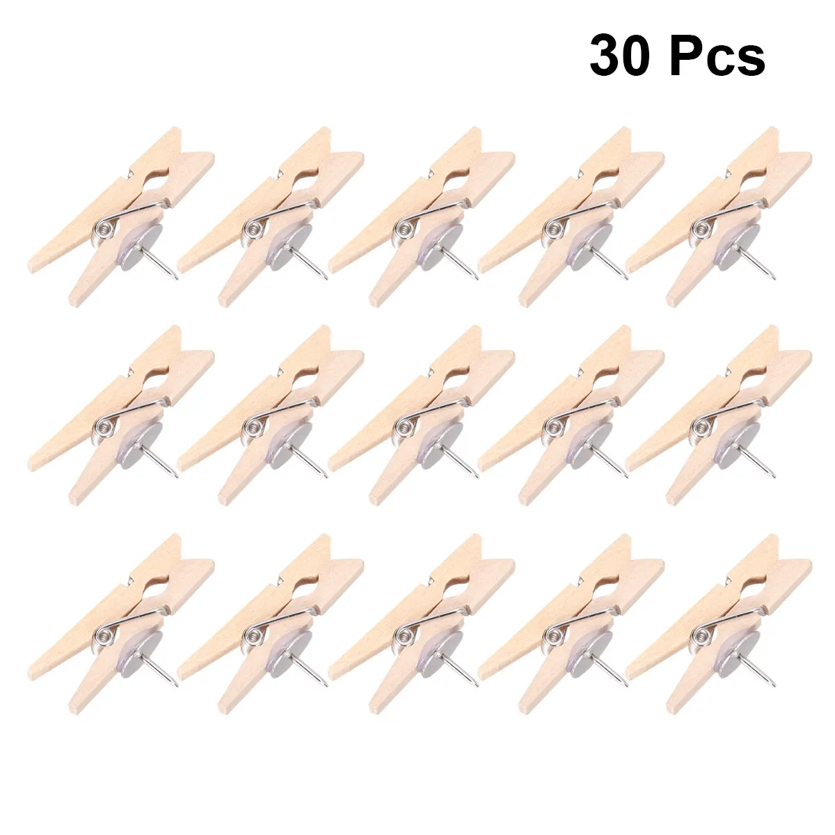 30Pcs Wooden Push Pin Wooden Clips Natural Strong Hold Pushpin Style Memo Note Photo Display Craft Projects Home