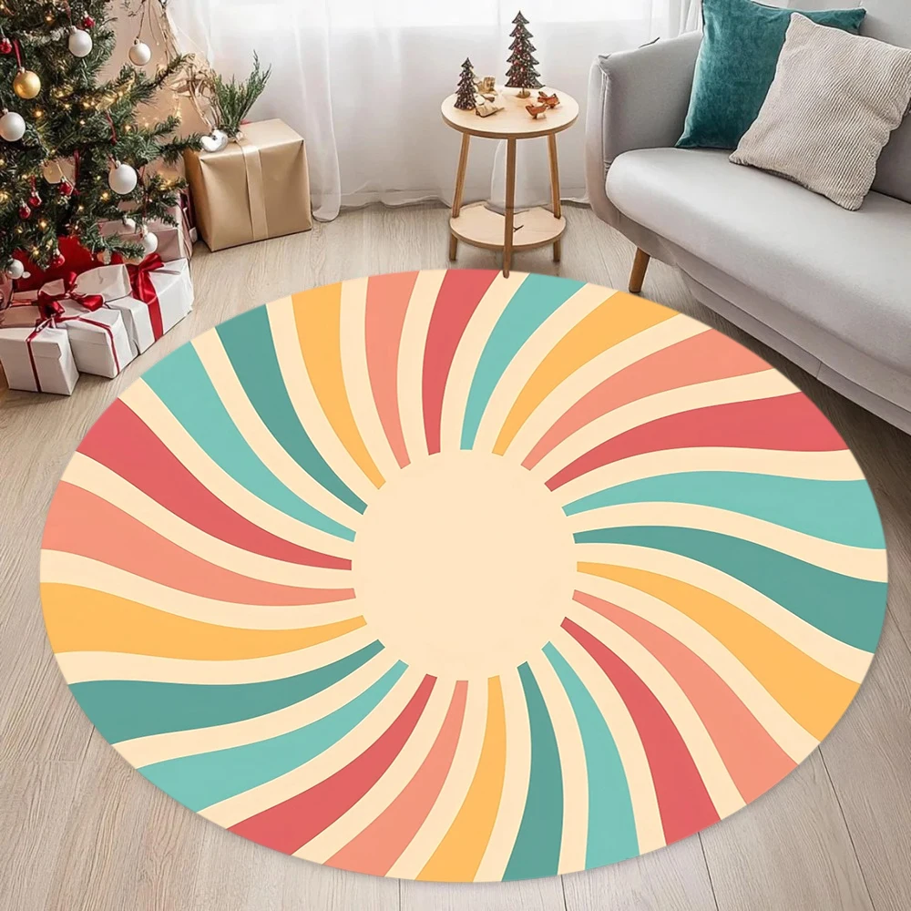 Sun Pattern Carpet Mat Rug Vintage Aesthetic & Artistic Home Decoration with Yellow Orange Tone for Living Room Bedroom