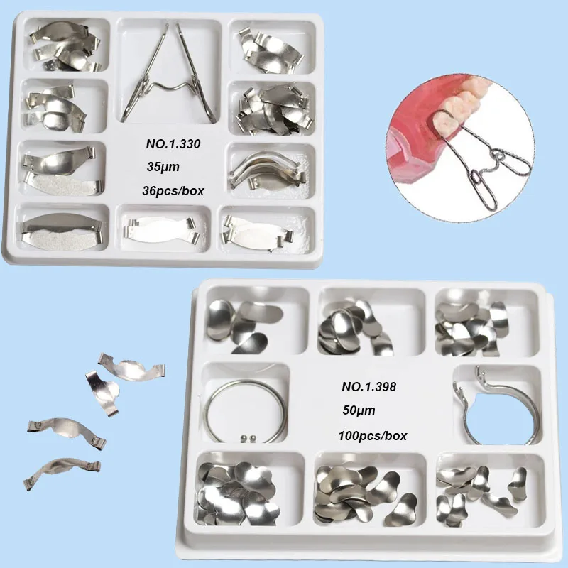

Dental Supplies Matrix Cross-Sectional Profile Metal Matrix Dental Matrix With Spring Clip Triangular Ring Clip Wedge Kit 36/100