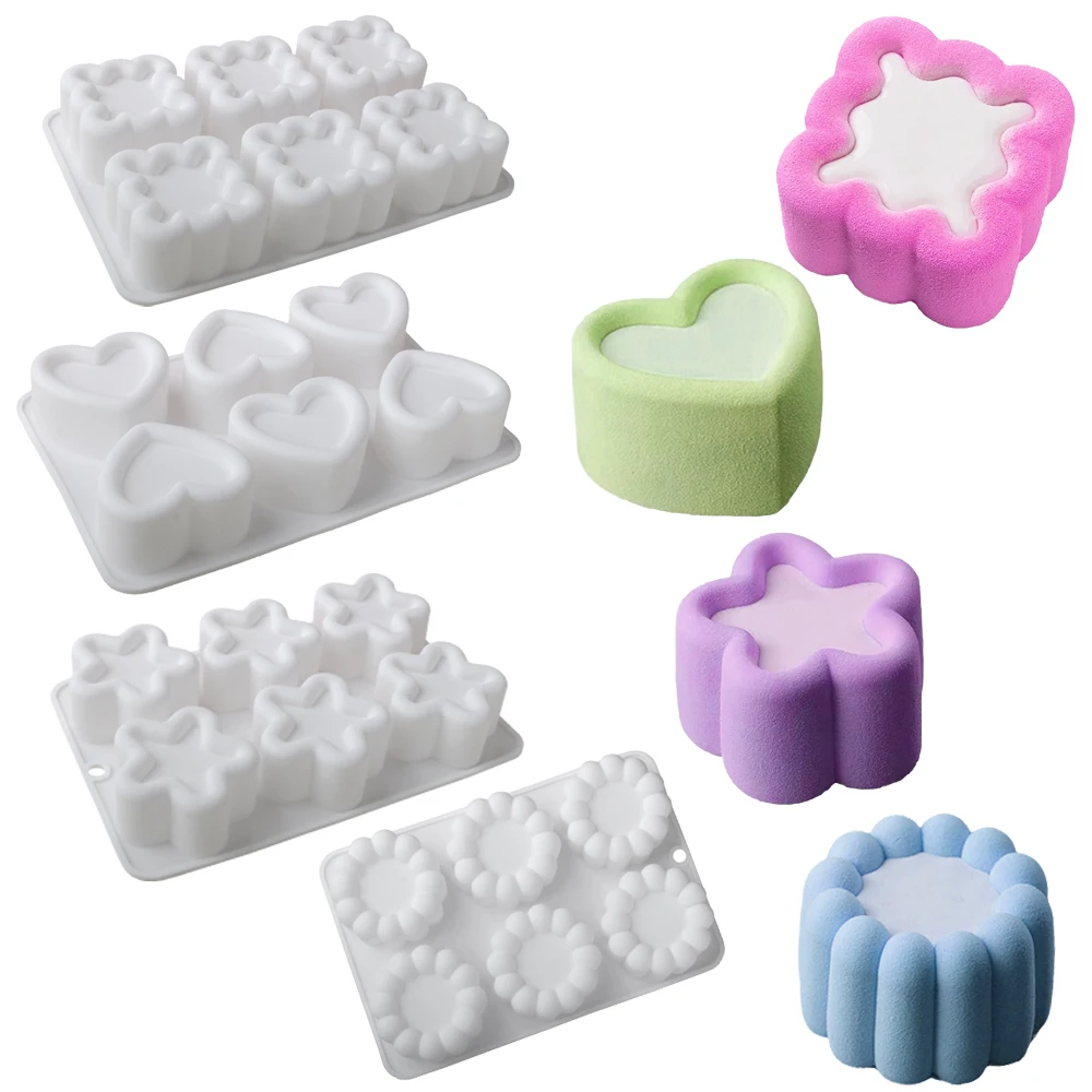 

6 Cavity Concave Mousse Silicone Mold Love Shaped Cake Square Chocolate Dessert Mold French Western Pastry Baking Mold