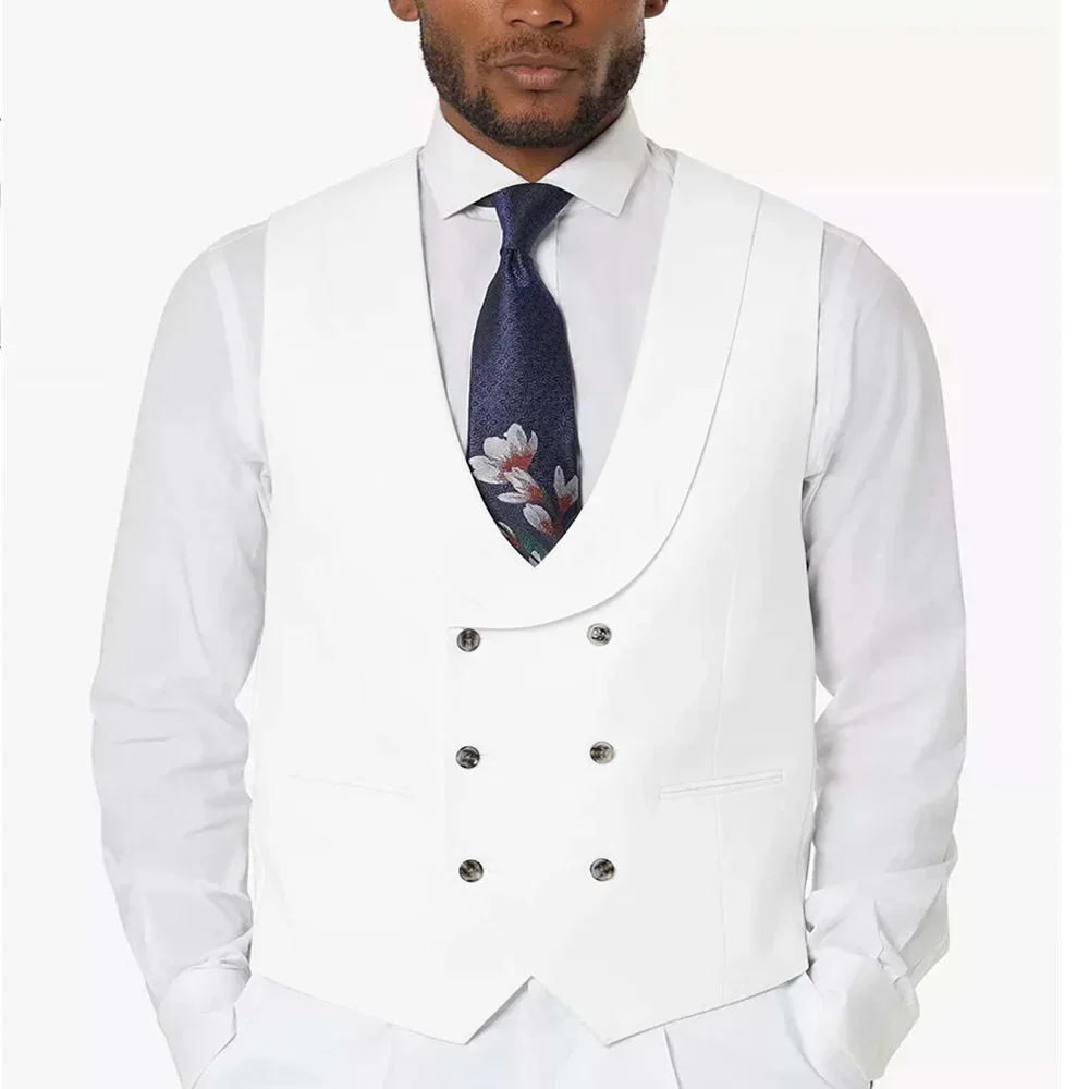 

Elegant White Men's Slim Fit Suit Vest Small For Wedding Dress Notched Lapel Double - Breasted Spring Jackets Colete Masculino