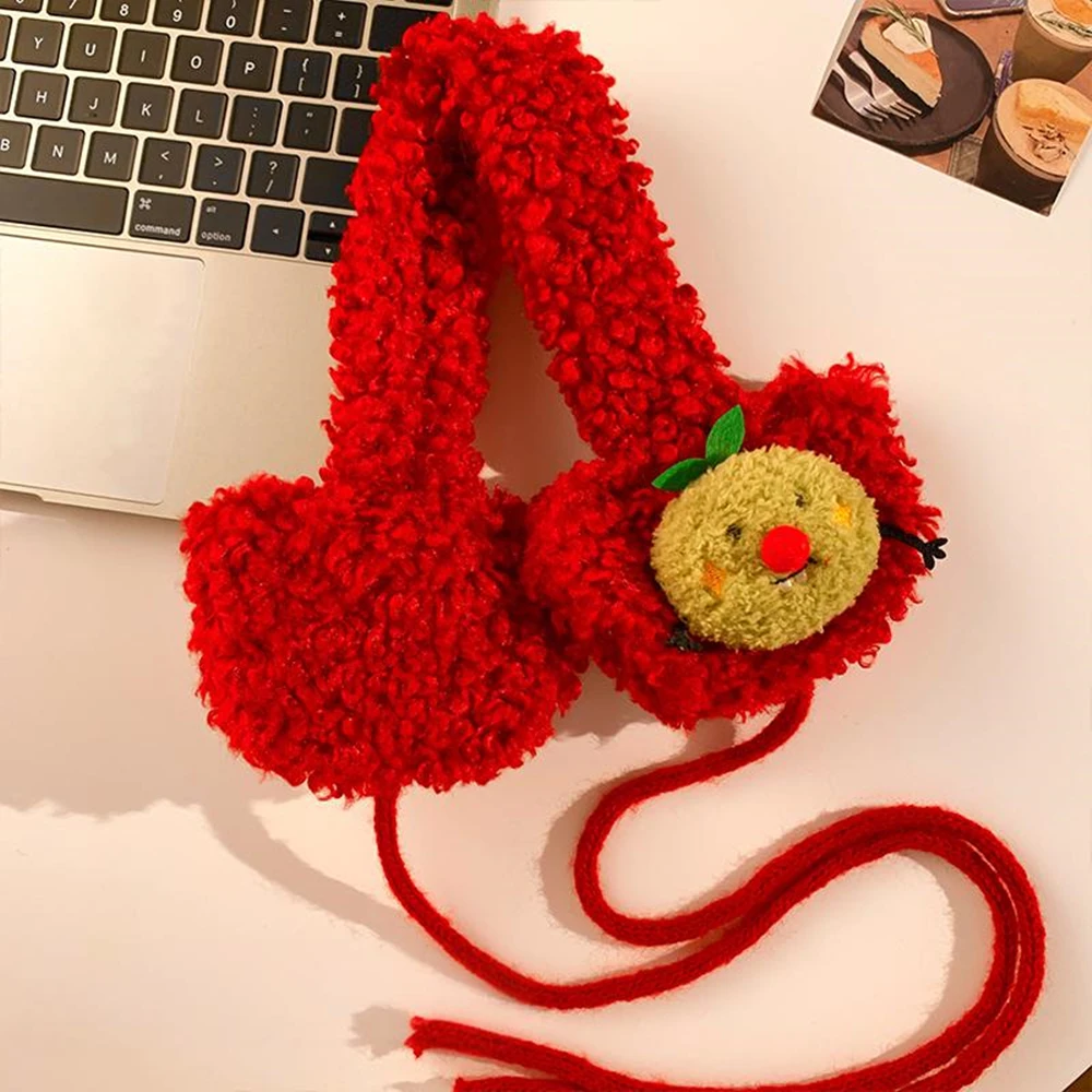 Cuffie protettive calde Scaldaorecchie da ciclismo in peluche Simpatiche coperture per le orecchie invernali Set di paraorecchie in peluche rosso per attività all'aperto Ciclismo