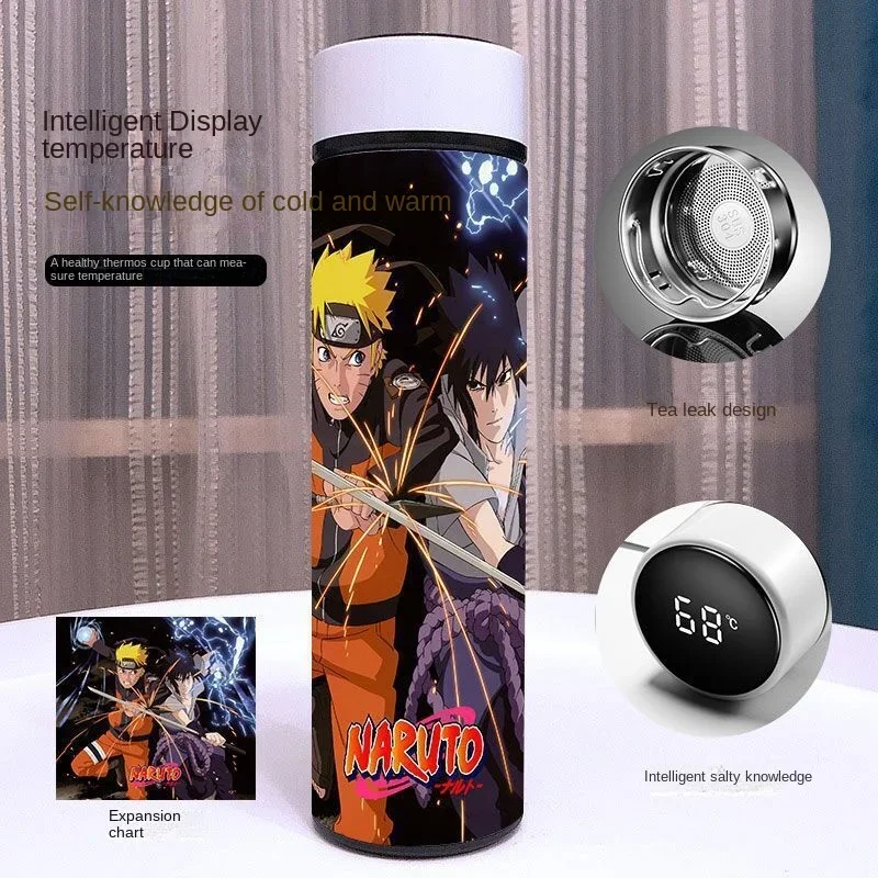 Naruto Sasuke Stainless Steel Thermos Cup Smart Digital 500ml Water Bottle Portable Sport Travel Handbag Coffee Travel Mug Gift