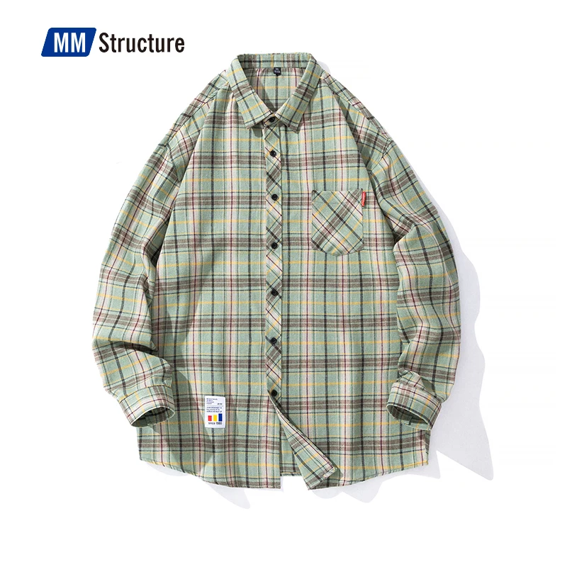 

Men's Streetwear Vintage Shirts Korean Fashions Casual Clothes High Quality Oversized Tops Spring Man Plaid Flannel Blouses