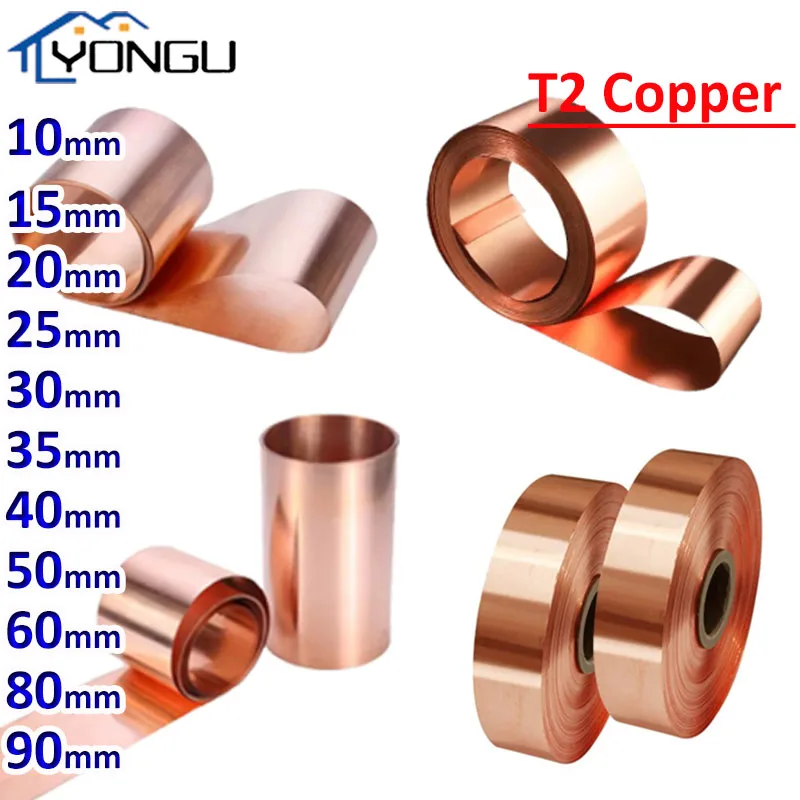 1Meter 99.9% red Pure Copper Strip Metal T2 Tape Copper Sheet Foil Plate Thickness 0.05-1mm Width 10mm-90mm