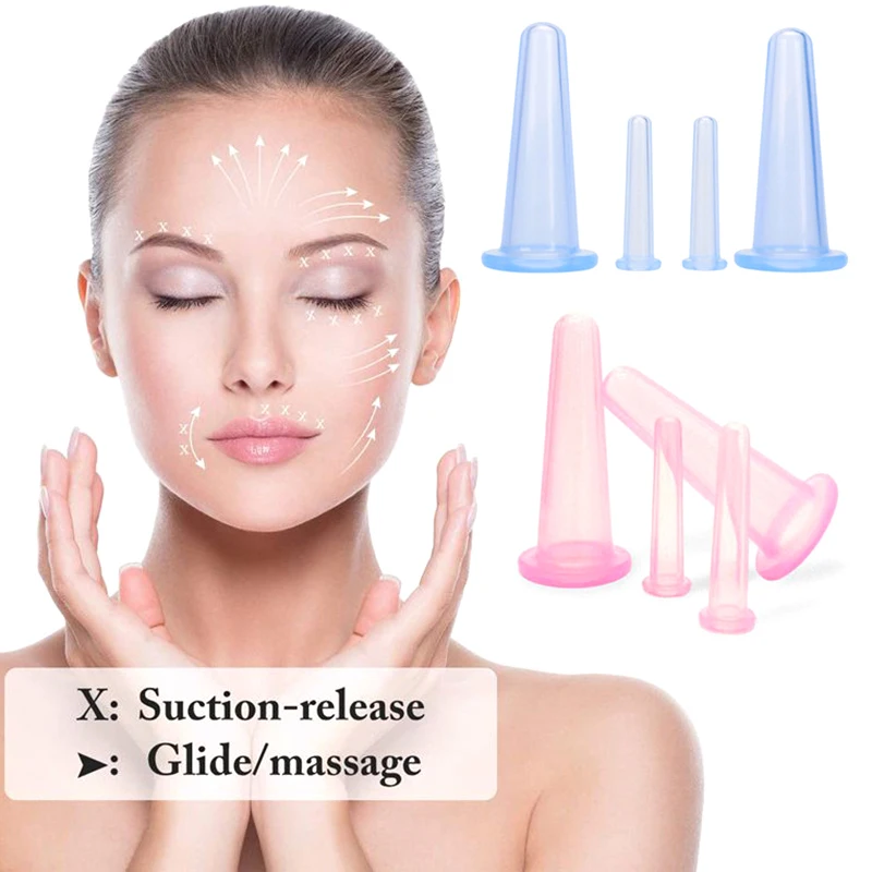 

4Pcs Silicone Cupping Massage Cup, For Body Fac Neck Eye Massage Vacuum Tank Body Facial Care, Anti-aging Beauty Tool