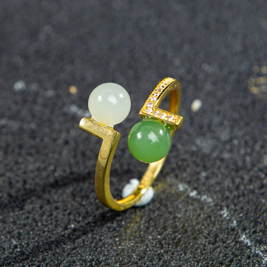 

TIMESWIND оригинальные нефритовые зеленые, белые круглые бусины S925, Т-образный циркон, женское открытое кольцо, модные украшения с сертификатом