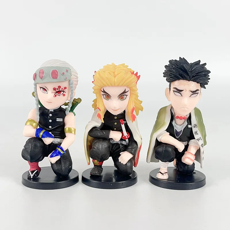 9pcs/set Anime Demon Slayer kawaii kneeling position Action Figure PVC Model Toys doll Desk Decor car ornament Collectible Gifts