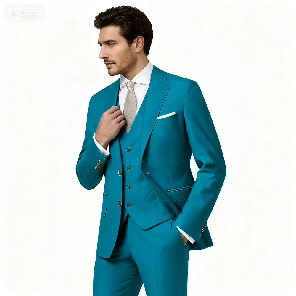 

Элегантный приталенный мужской костюм из трех предметов - два пуговицы, высококачественная деловая свадебная мужская одежда, пиджак, жилет, брюки