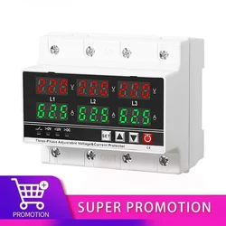 3 Phase Adjustable Over and Under Voltage Protector Voltmeter Ammeter Monitor Relays 3P4W Din Rail Current Limit Protection