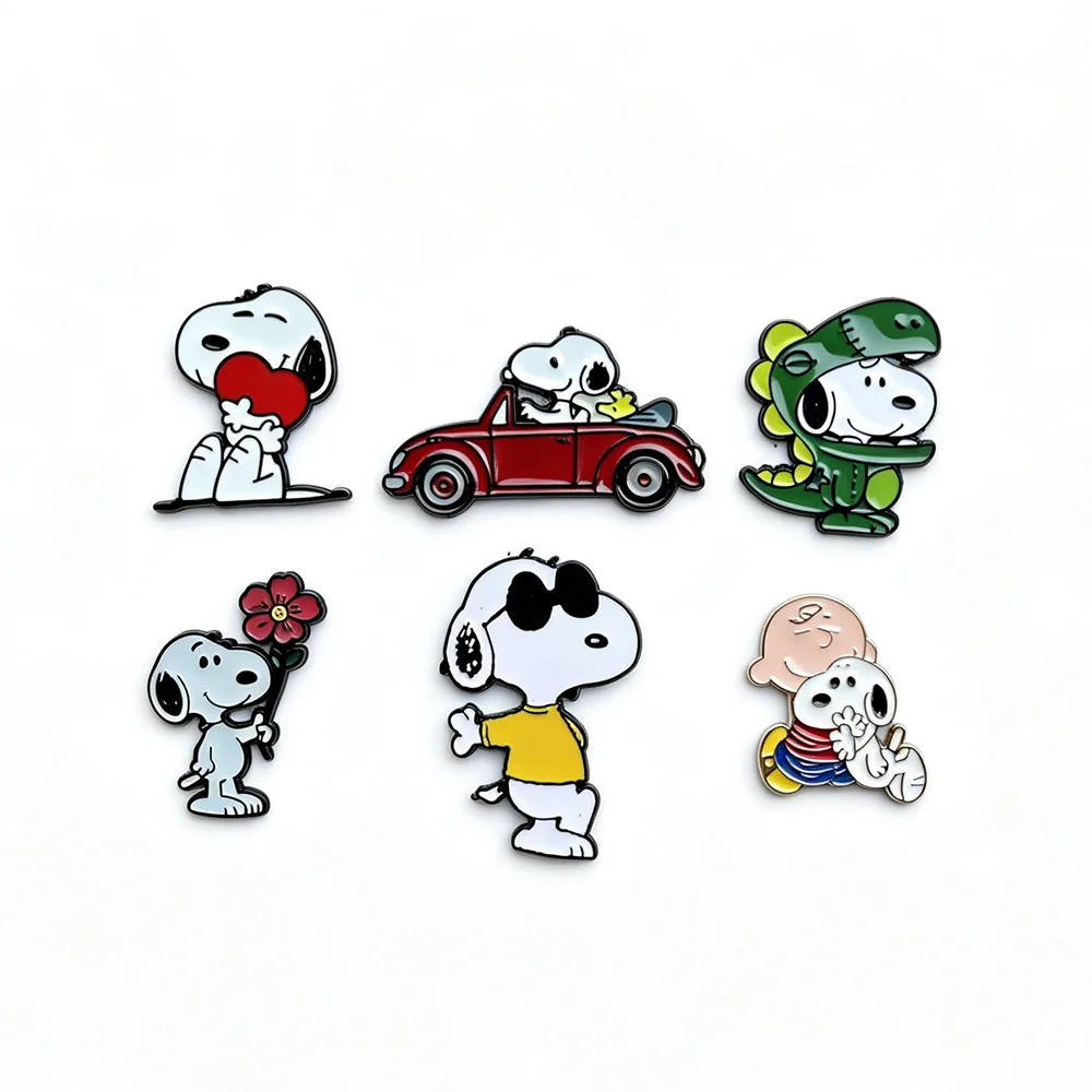 

Anime Snoopy Brooch Set with Puppy Enamel Pins - 2/4/6pcs Kids Fashion Lapel Badges Featuring Dinosaurs Flower Gift for Children