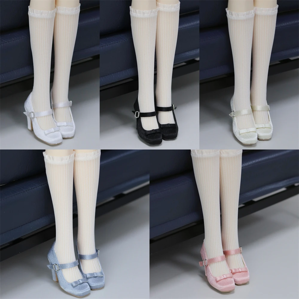 BJD Doll Shoes 1/3 DD/SDGR Elegant Bow Square Toe Simple Real Stain Toy Black Blue Pink Single Buckle High Heel Doll Accessories