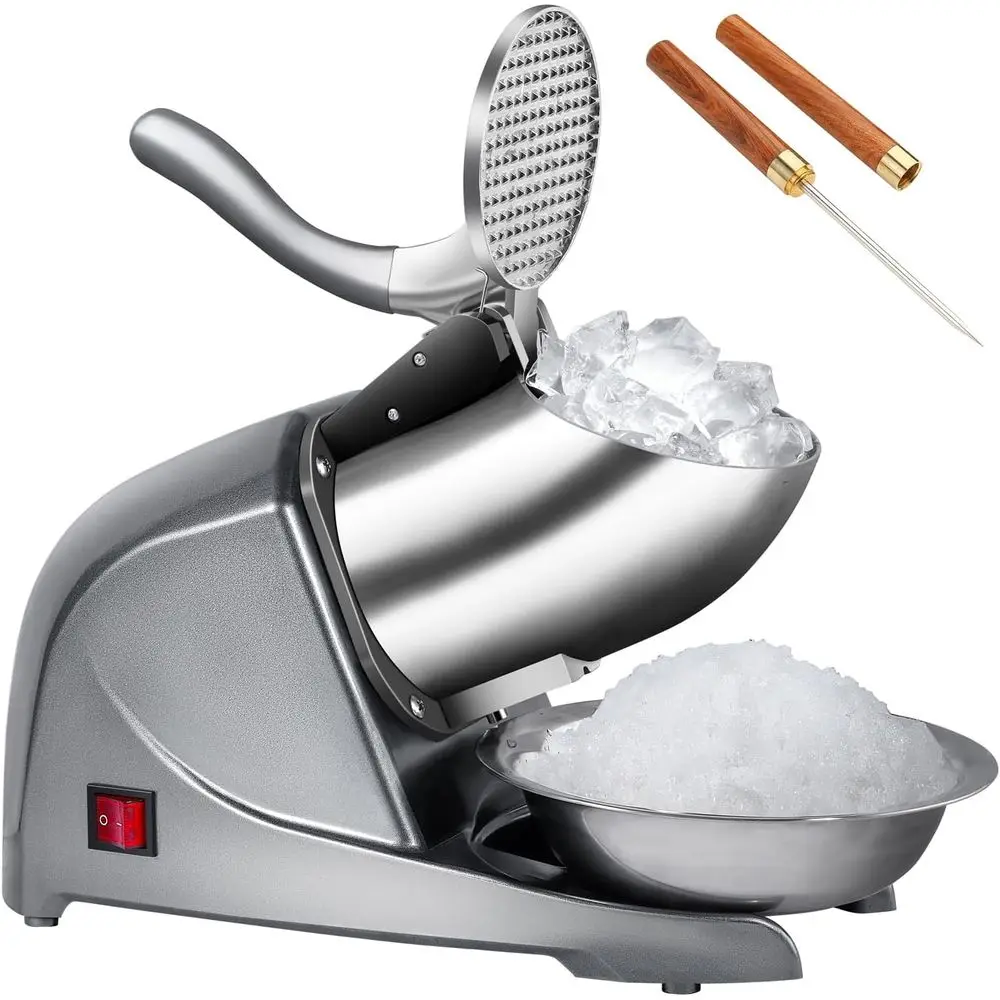 

4-Blade Ice Shaver Cone Maker Prevent Splash StainlSteel ice crusher hine,200lbs/hr with Ice Pick or Home and Commercial Use（Sil