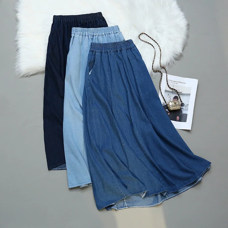 Fashion High Waist Summer Skirt Female Vintage Korean Denim Skirts Womens Elegant Faldas Mujer A-line Umbrella Jeans Skirt