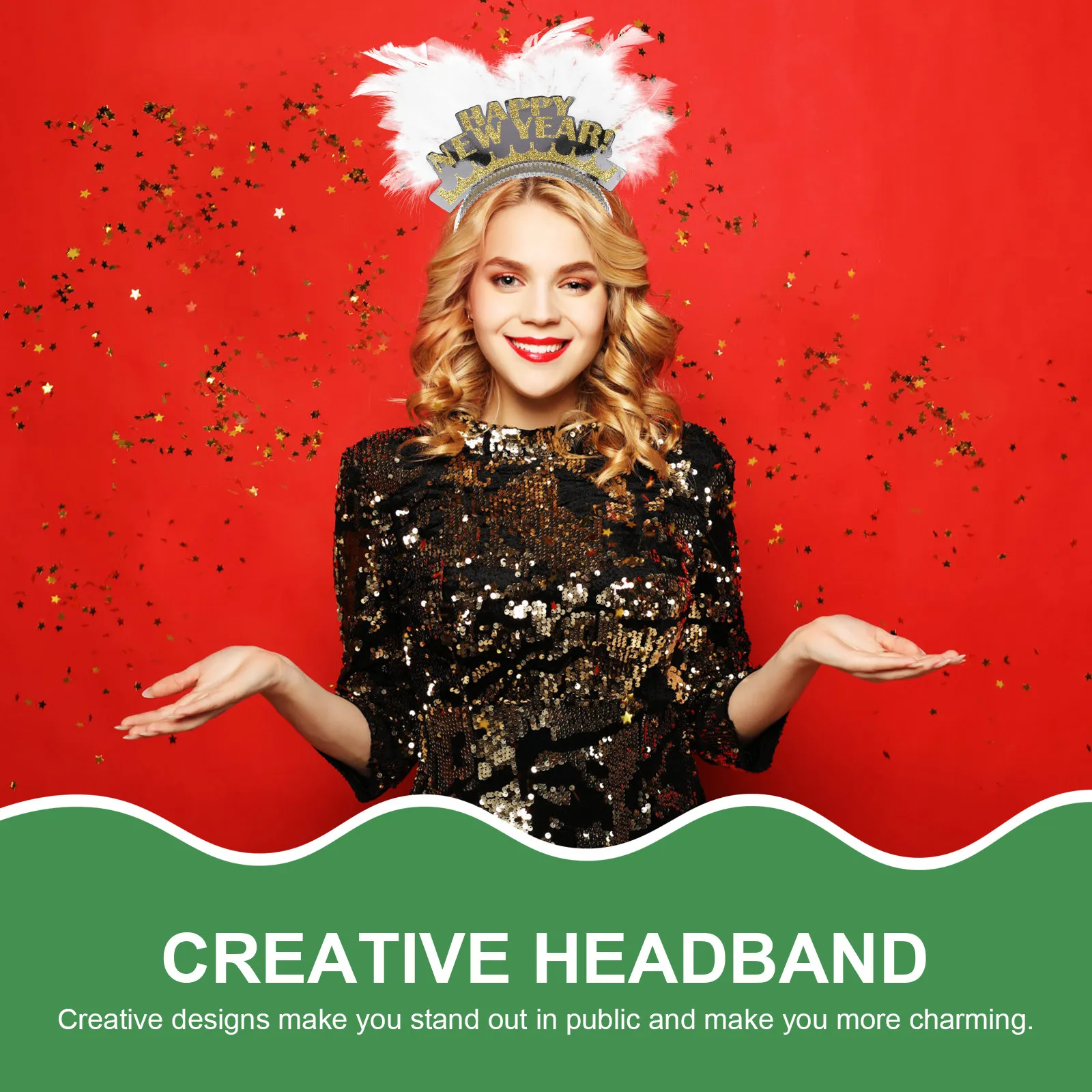 2Pcs Lightweight New Year Hair Hoops Happy New Year Party Hairband Creative Hair Decor for Kids Graduation Party Supplies