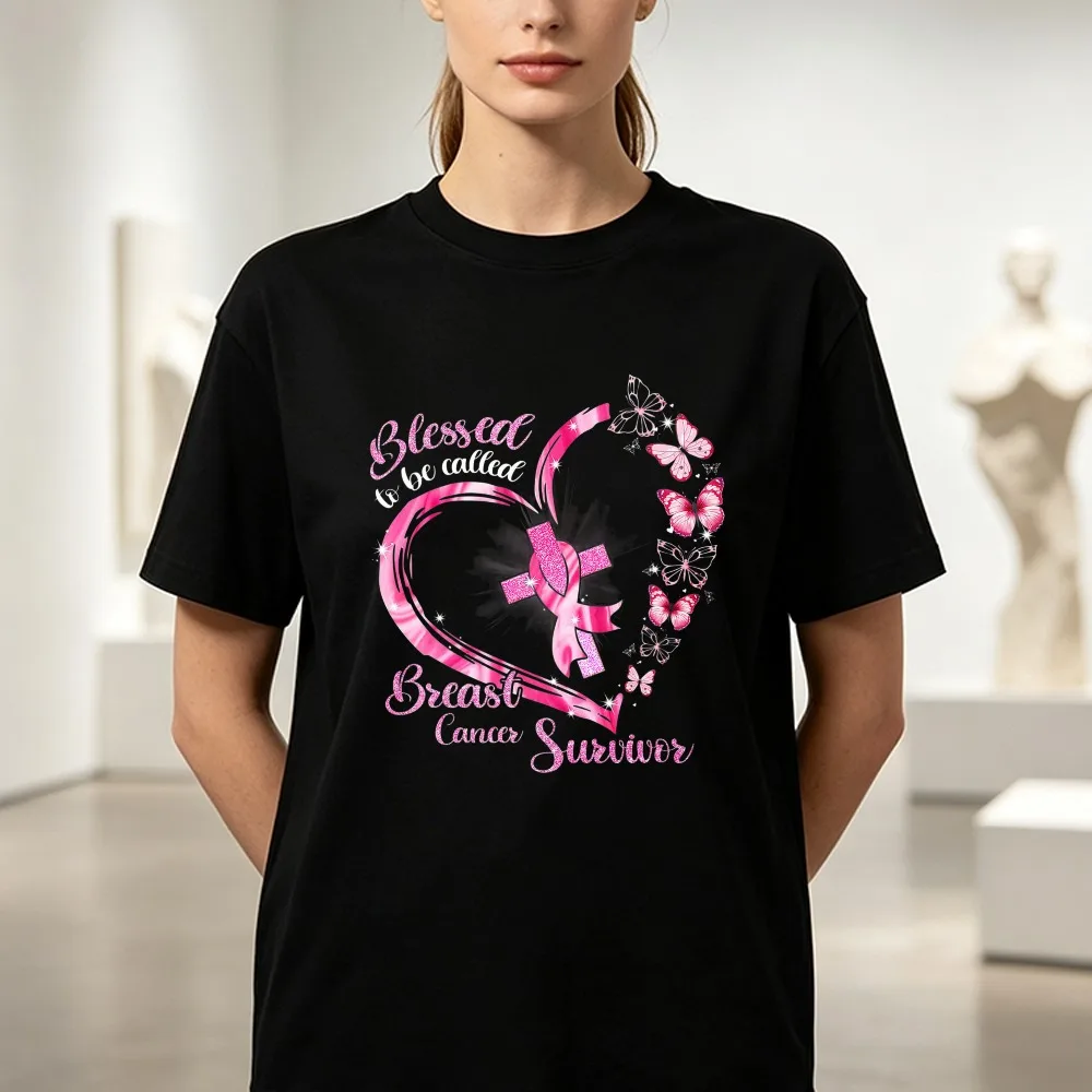 Pink Butterfly Blessed To Be Called Breast Cancer Survivor T-Shirt Breast Cancer Survivor Tees Women Breast Cancer Warrior Shirt