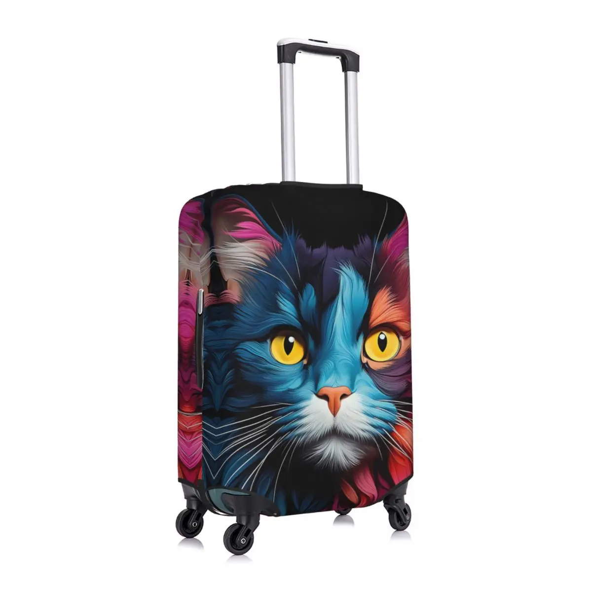 Funda de maleta con pintura de gato, Protector de viaje de crucero elástico con estampado de animales coloridos, funda de equipaje para vacaciones