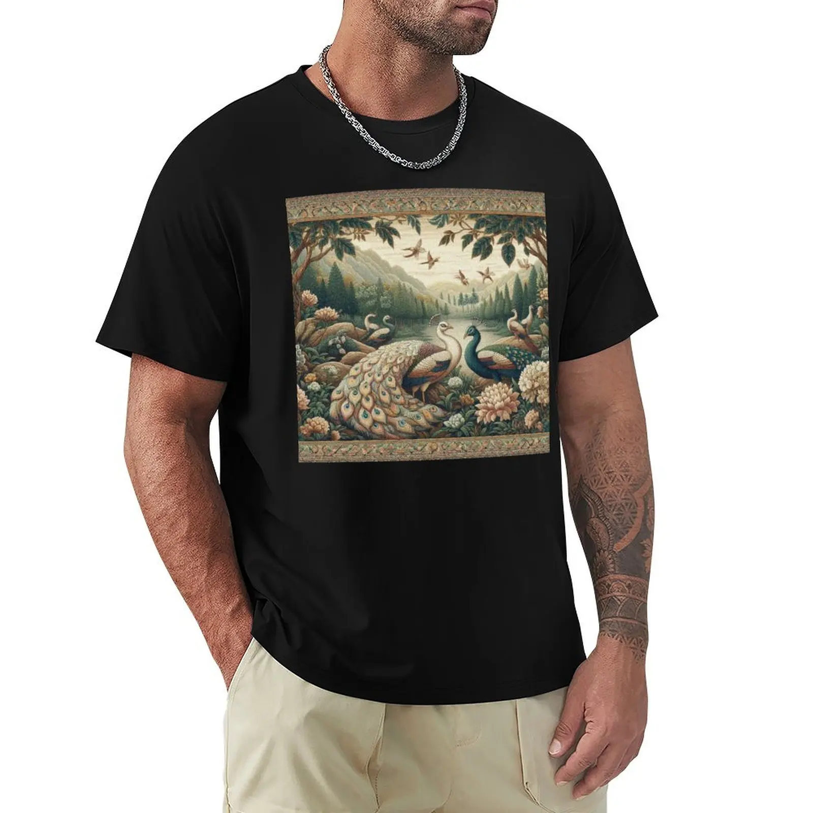 Beautiful Rare White Peacock T-Shirt Casual Loose Short Sleeve Tee for Men