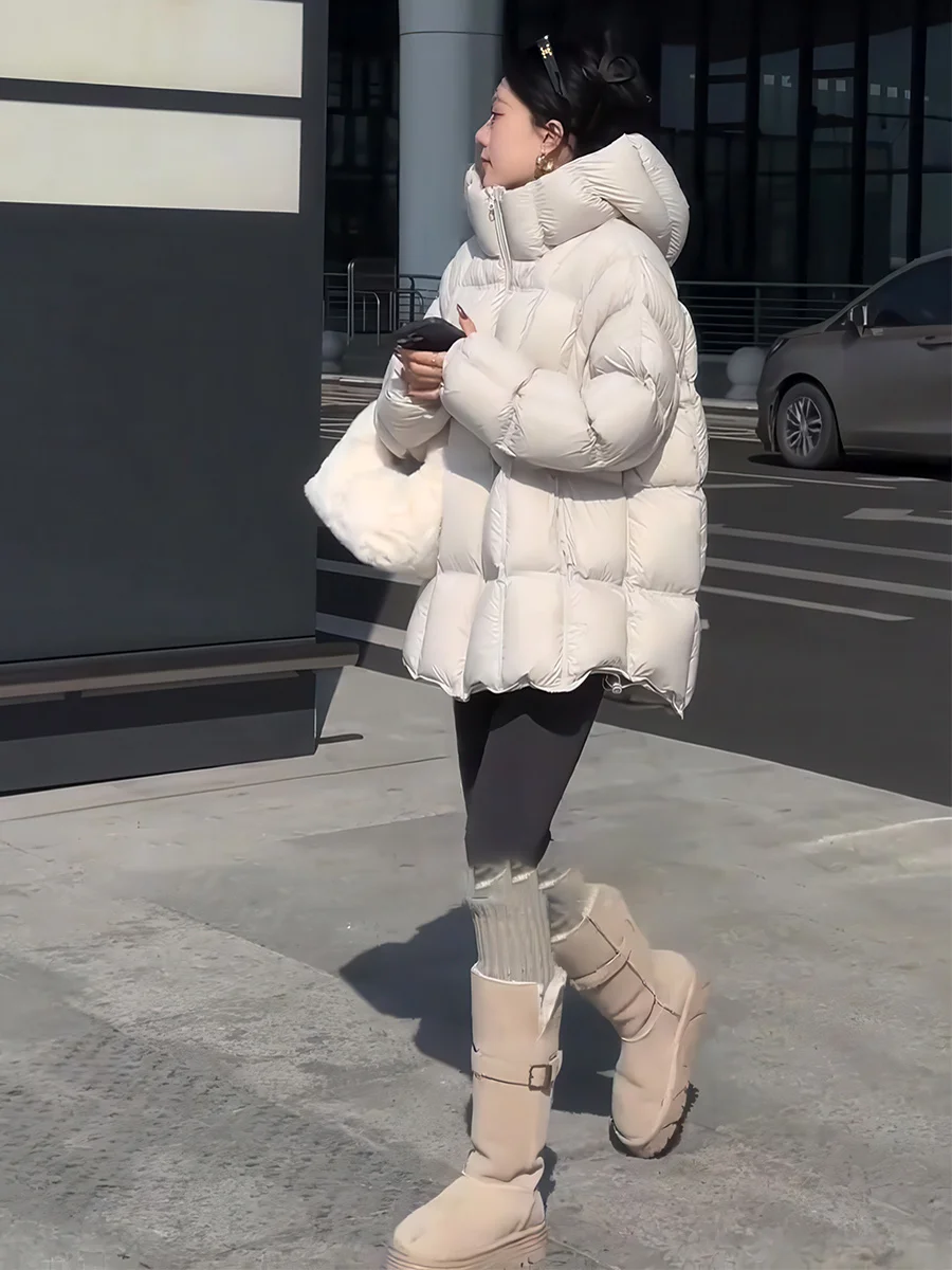 Invierno 2025 mujer Casual Sle suelto blanco Du abajo Puffer Jaet Bouffant Sensation tamaño pequeño versátil Beige prendas de vestir exteriores