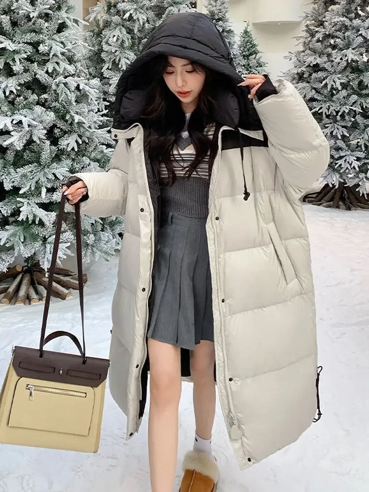 Vielleicht New Casual Spliced Color Long Winter Coat Women Parkas Clothes Hooded Stylish Warm Winter Jacket Female Outerwear