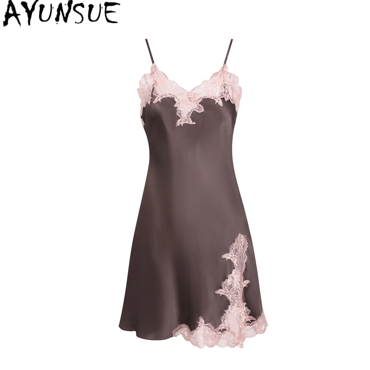 AYUNSUE 100% Mulberry Silk Night Dress Women 2026 Summer Clothes 16MM Silk Pajama Sexy Sleepwear Sling Mini Dress Woman Пижама
