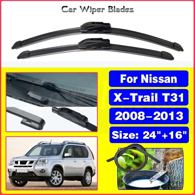 

Wiper LHD Front Hybrid Wiper Blades For Nissan X-Trail T31 2008-2013 2012 2011 Windshield Windscreen Window Rain Brushes 24"+16"