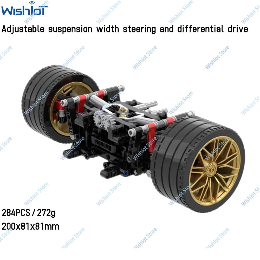 MOC-120095 MOC Adjustable Suspension Width Steering and Differential Drive Building Blocks Car Chassis Power Drive Modification