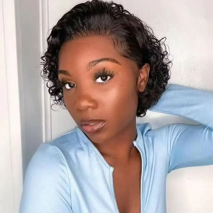 

Short Bob Wig Pixie Cut Wig Curly Human Hair Wigs For Women 13*4 Lace Front Wigs Peruvian Deep Wave Lace Wig Preplucked Hairline