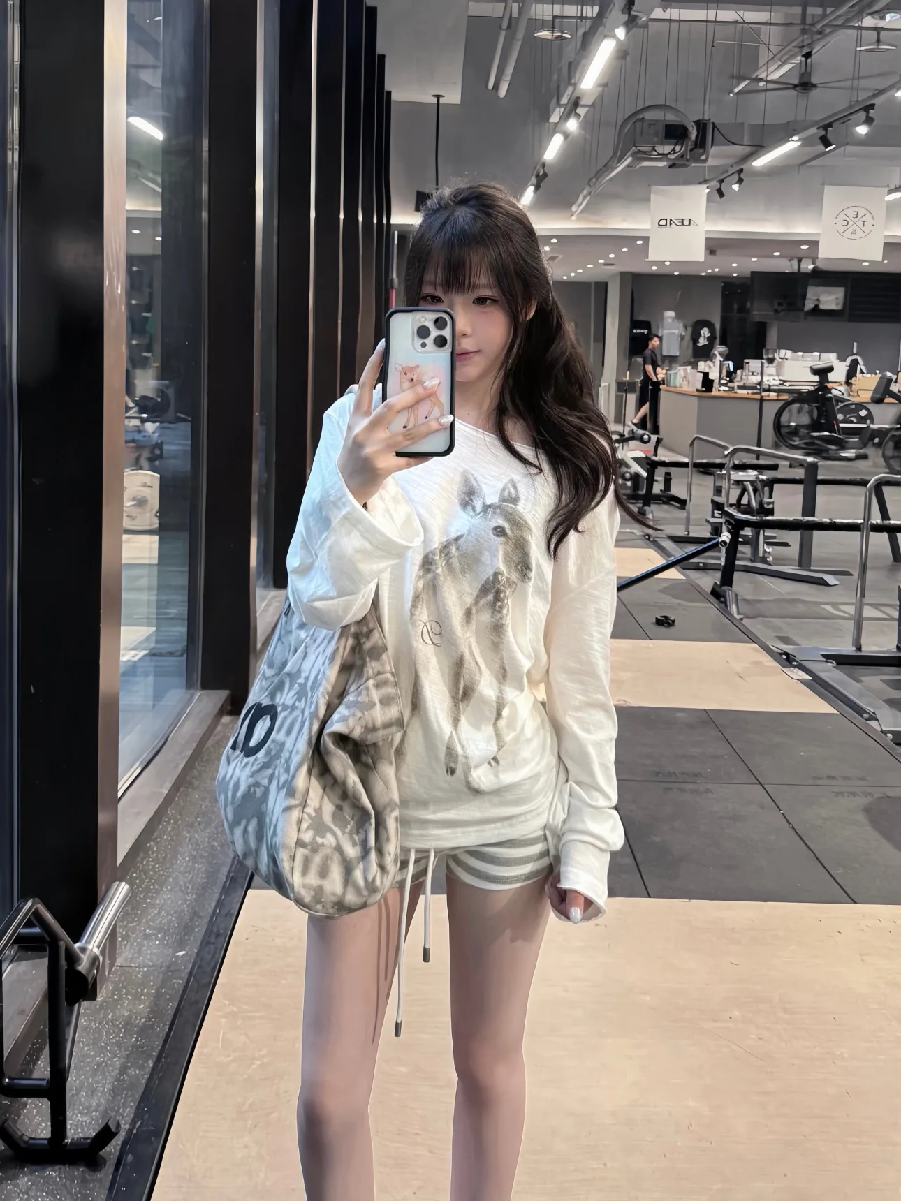 Summer UV Protection Loose Women's T-shirt Long Sleeve See-through Micro-breathe Lazy Style Shoulder-Open Plum Blossom Deer P...