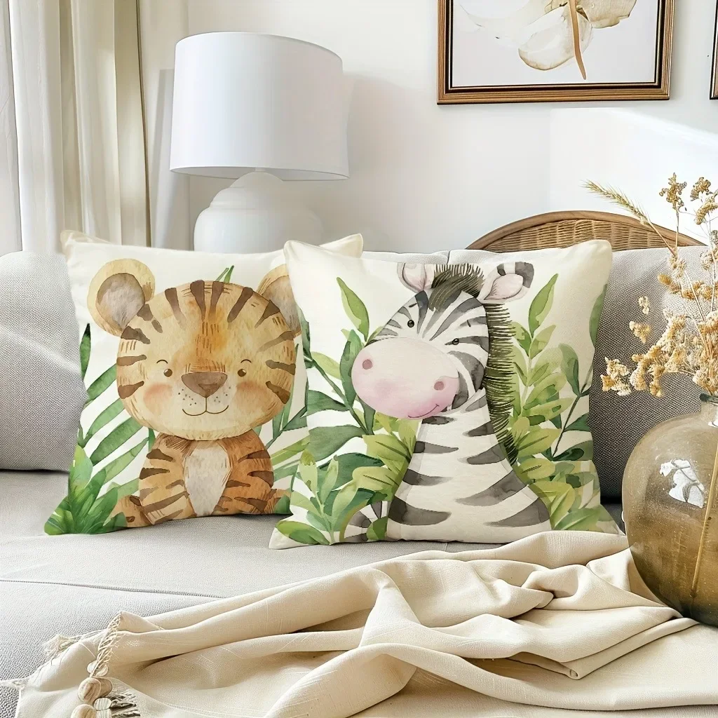 Jungle animal lion zebra monkey tiger pattern printing pillowcase living room sofa cushion cover bedroom room home decoration