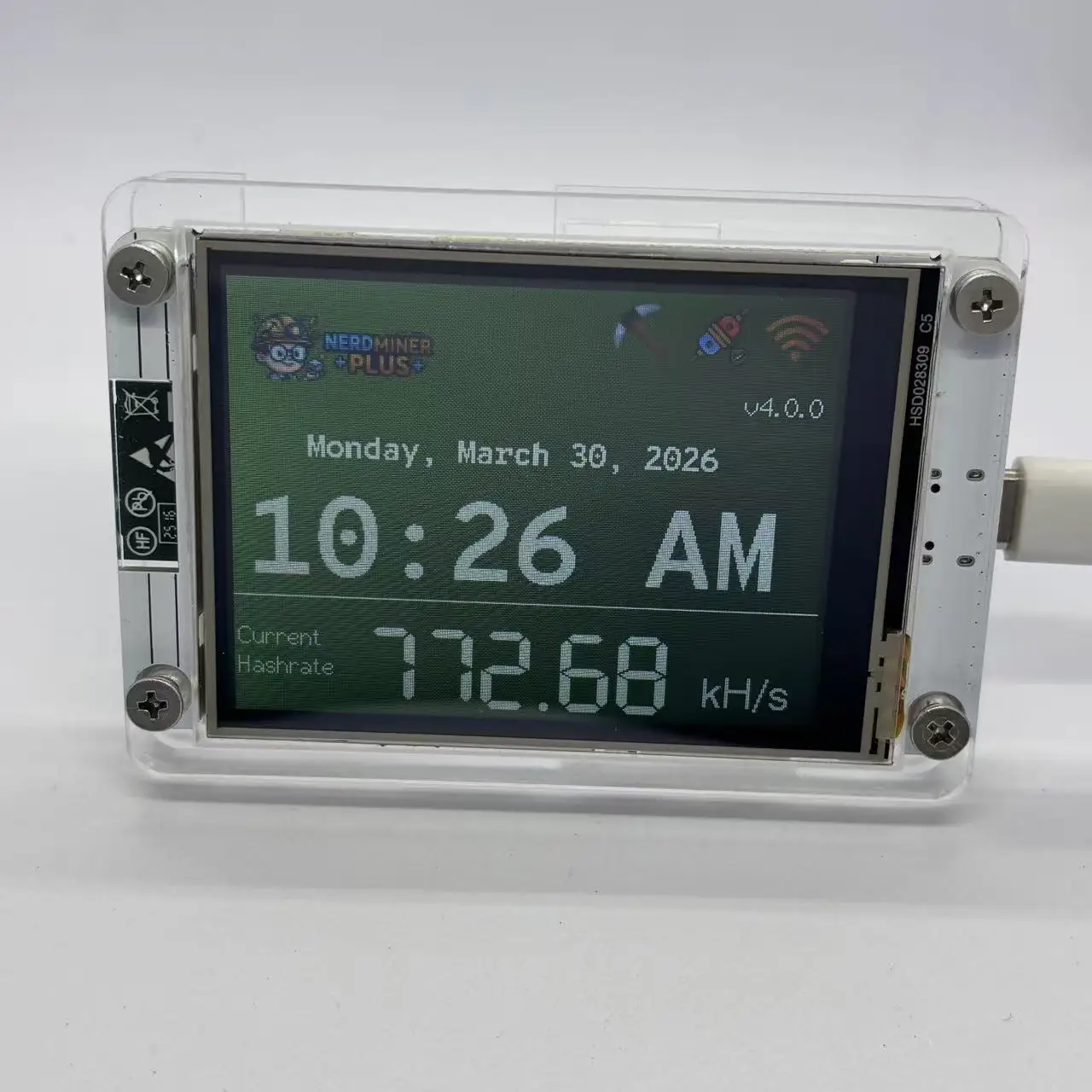 

NMMINER NerdMiner Plus V4.0.0 + Nerd Bitcoin Miner 700+ KH/s 2.8" touch display, built on white ESP32-2432028R-PLUS