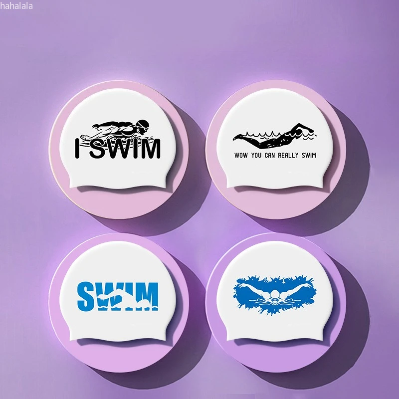 Fashion Printed Swimming Cap Women Waterproof Swim Cap Large Size  Long Hair Ear Protection Swimming Caps Swimming Accessories