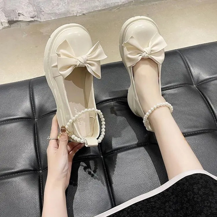 Damskie buty z grubą platformą Mary Janes Lolita pompka imprezowa lato 2024 nowe sandały łańcuszek z kokardą Mujer buty modne Oxford Zapatos