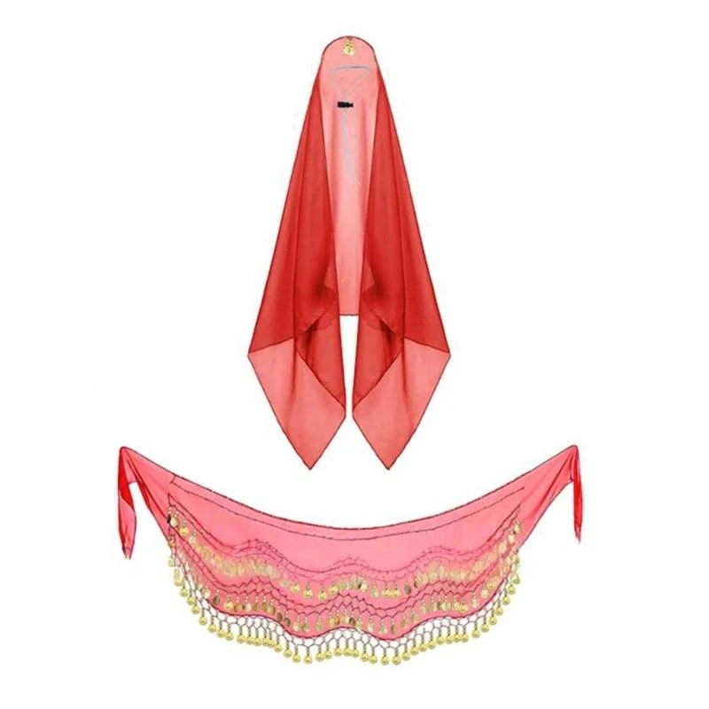 

DXAE 2PCS Женские танцевальные костюмы для живота, шарф танца живота, монеты головы шарф цыганский костюм танцы живота танцы