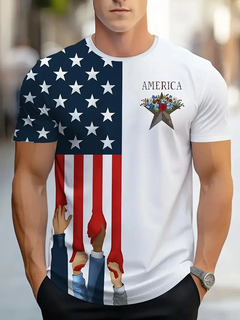 Men's Novelty American Eagle Pattern T-shirt Summer Quick Dry Casual Sports Round Neck Short Sleeve Extra Large Men's Clothing