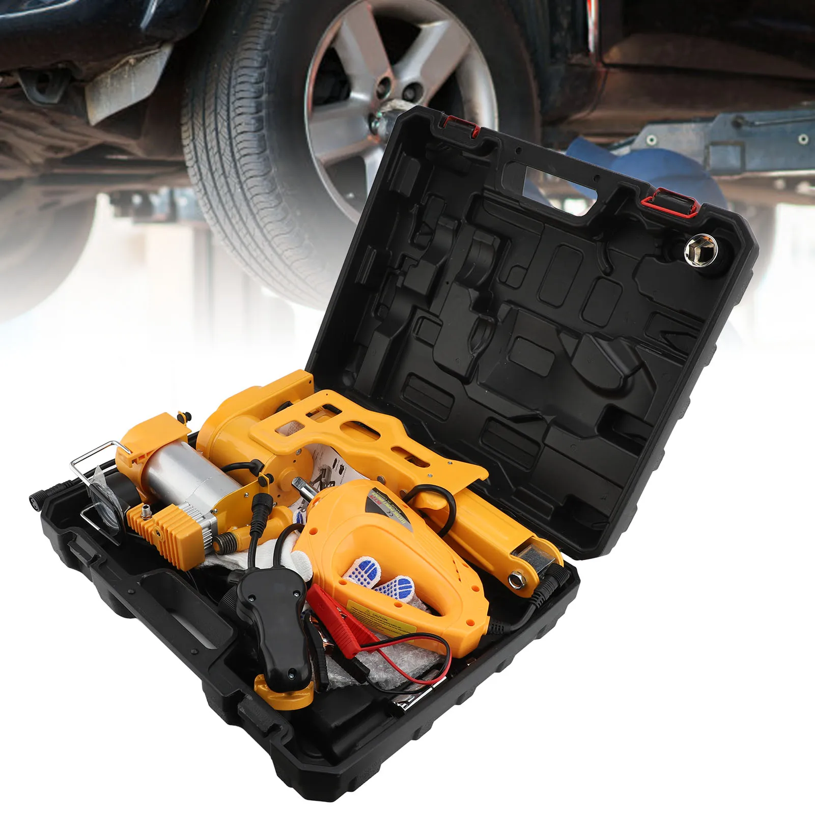 

Lifting Jack Set 170-420mm Range 3T Maximum Load Strong Torsion 80W Wrench Tire Inflator Pump for Car Emergency Repair