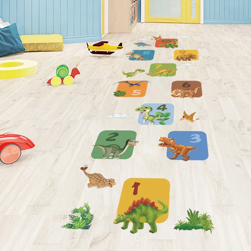 Pegatina autoadhesiva para suelo de dinosaurio para habitación de bebés y niños, pegatina de pared de dinosaurio de dibujos animados para aula escolar