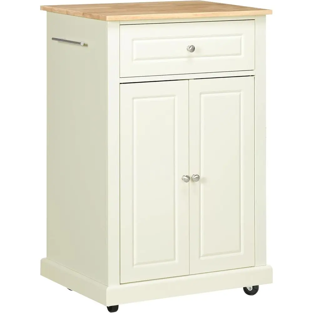 Rolling Kitchen Island Cart, Der & Adjustable Shel, Cream White | Portable Serving Trolley Table, 2 Towel Racks