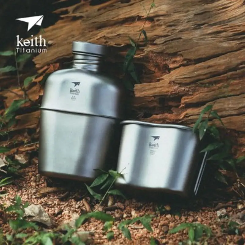 Keith Titanium Ti3060 Outdoor Camping Hiking Canteen Mess Kit Military Water Bottle Set - New Ultralight Carrying Pouch