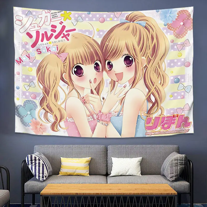 Neuer, angesagter japanischer Vintage-Anime-Mädchen-Wandteppich mit süßem Aufdruck für Schlafzimmer, Wohnzimmer und Wanddekoration.