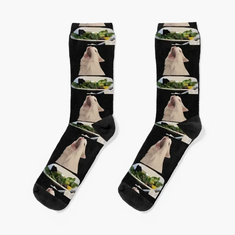 

Cat Meowing at Table Meme Socks fashionable sports stockings Socks Men Women's